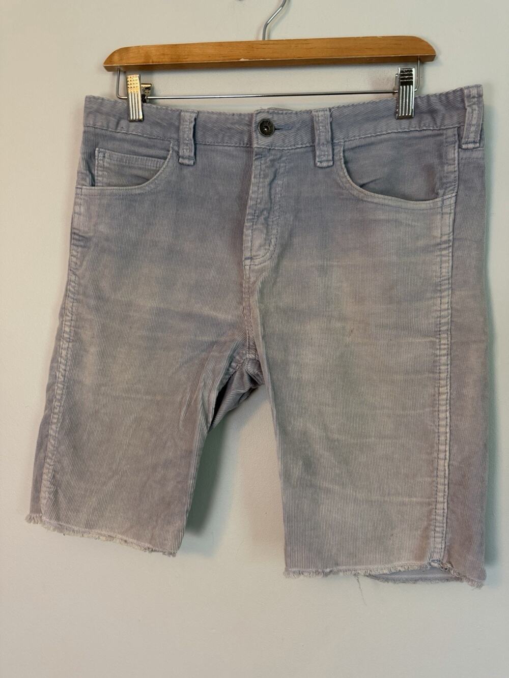 Obey Men's Grey/light Blue Cut Off Corduroy Shorts Sz 32